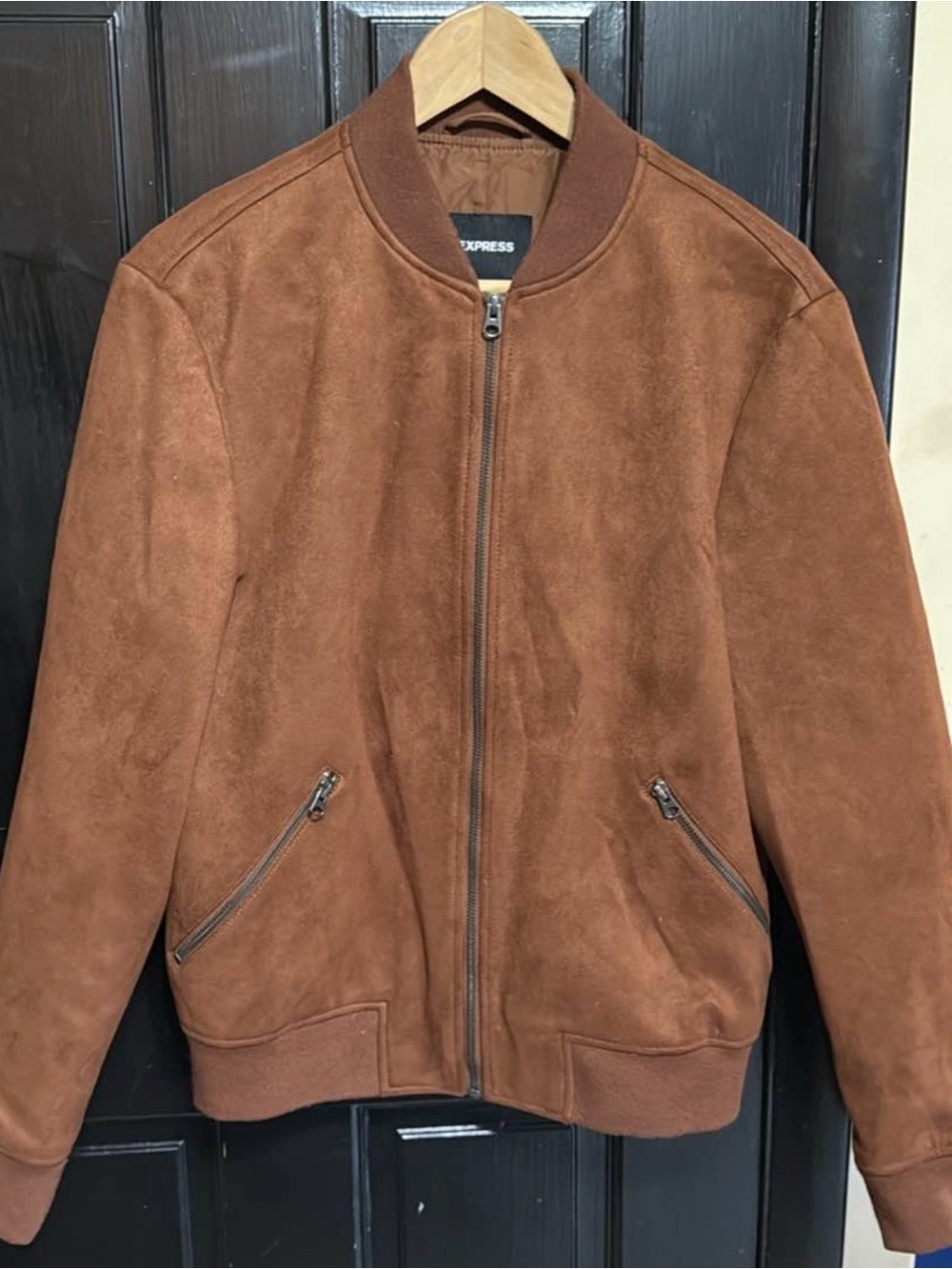 Express Men's Chestnut Suede Bomber Jacket